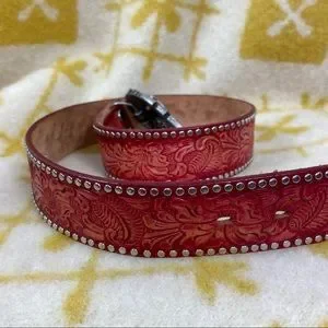 Native American Indian on horse red embossed studded leather belt & buckle. 34 Indian Belts for Men for sale - eBay main image 3